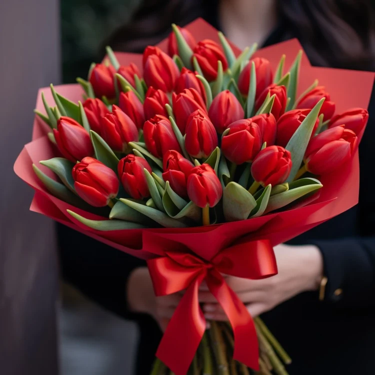 Букет 29 красных тюльпанов